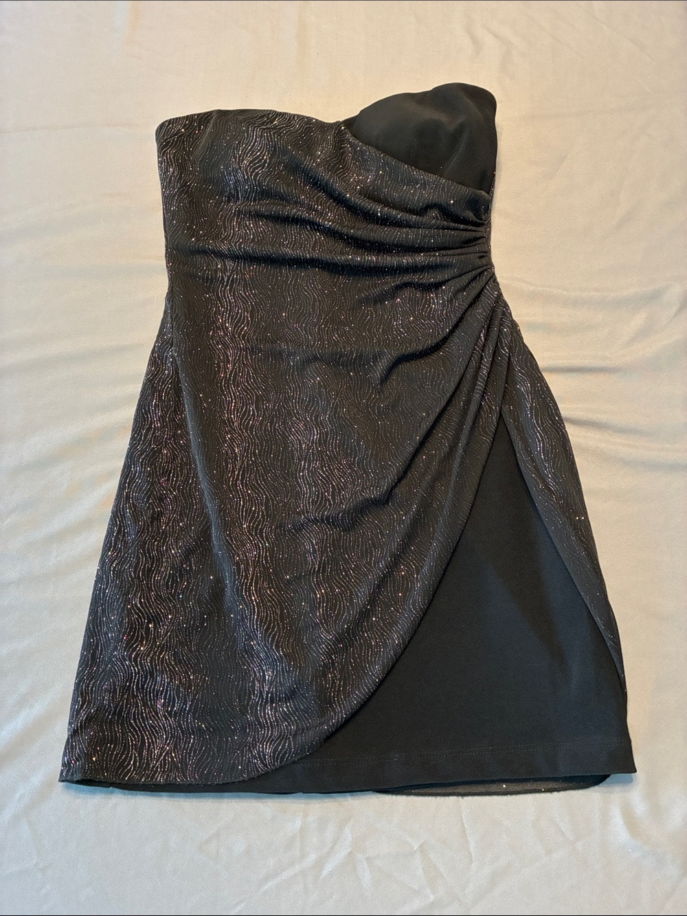 Teeze Me Black Strapless Shimmer Draped Cocktail Dress
